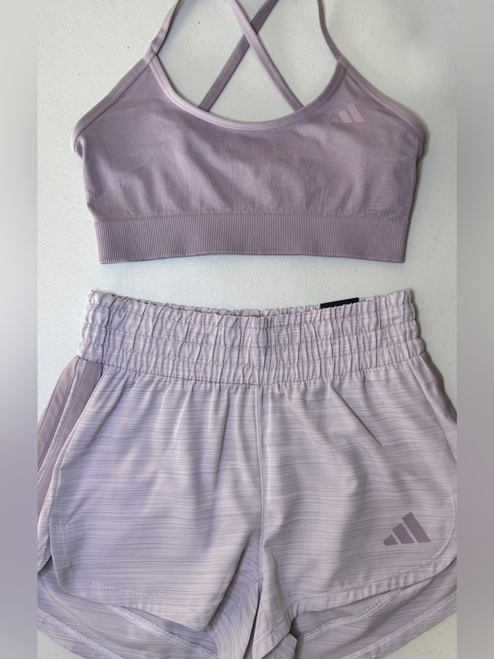 adidas Lavender Activewear Set Pacer Shorts + Sports Bra Matching NWT